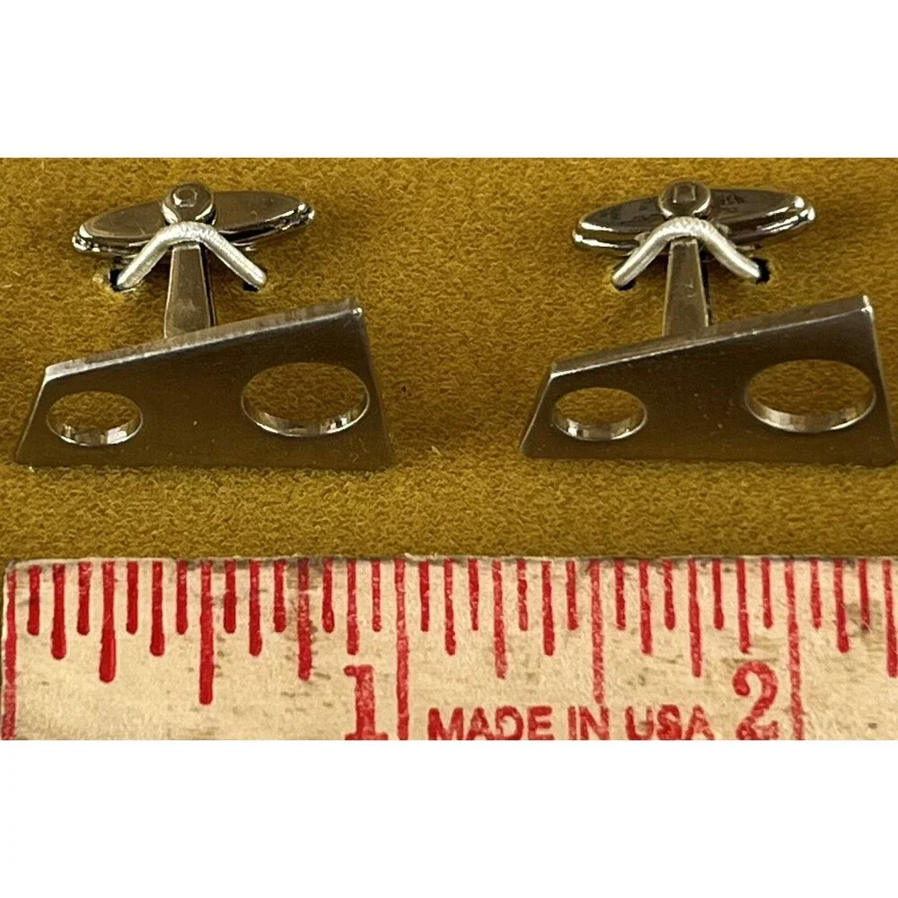 Vtg MCM Clewco Stainless Steel Cufflinks Shiny Silver Tone Geometric England NIB